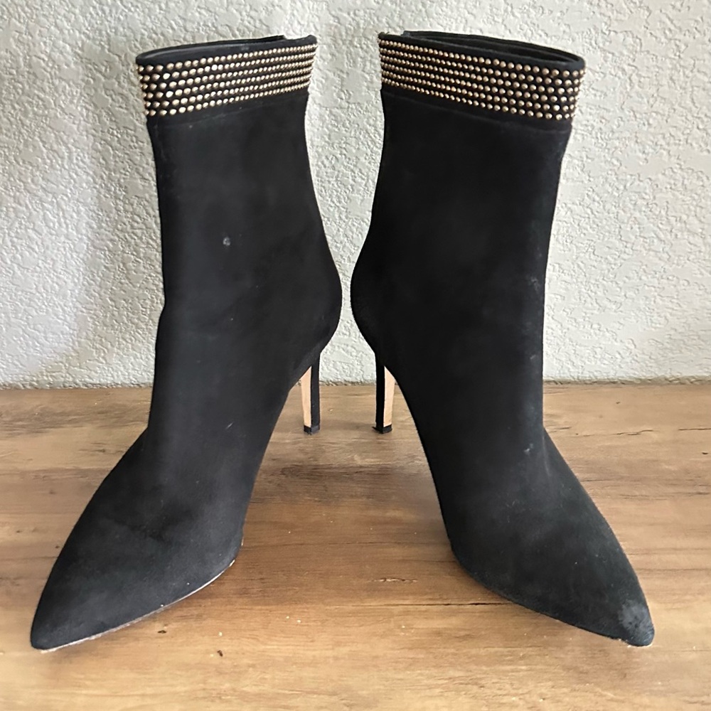 Via Spiga Concordia Black Suede Boots with Gold Studs